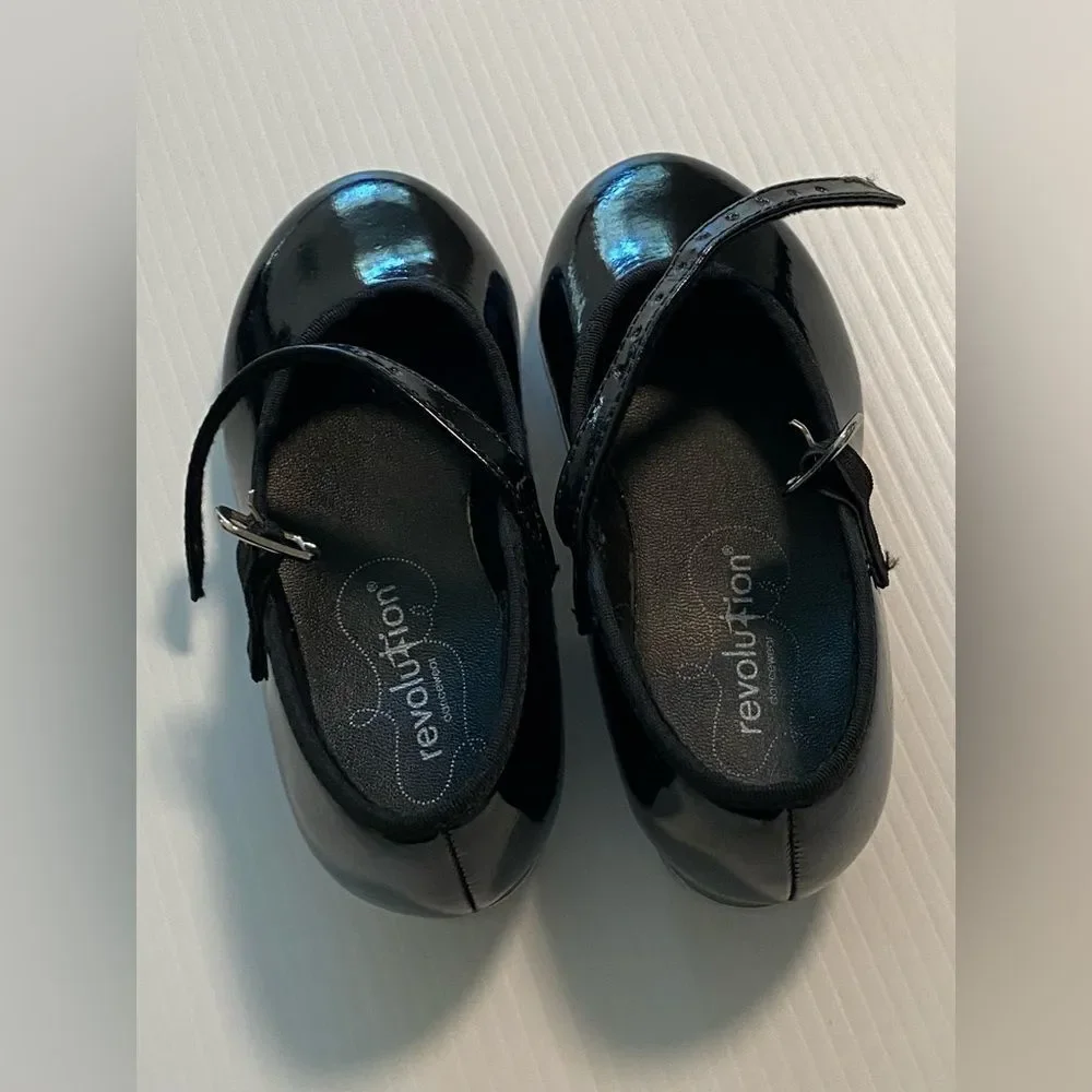Revolution Dancewear 801 Student Black glossy Shiny Tap Shoes 10 child